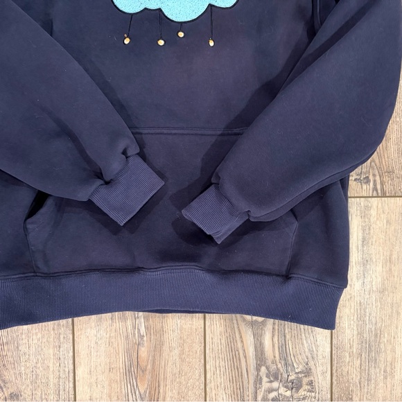 Elfric Eden Fleece Lined Hoodie Navy Blue Smiley Cloud Graphic Size S - Picture 6 of 11